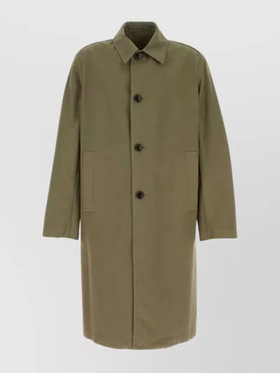 Dries Van Noten Cotton Trench Coat With Front Pockets And Long Sleeves In Green