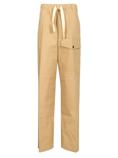 Dries Van Noten Cotton With Drawstring Trousers Beige In Brown