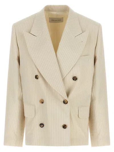 Dries Van Noten Embroidered Cotton Blend Blazer In Neutral