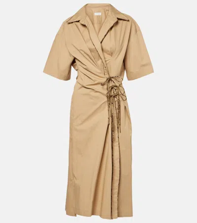 Dries Van Noten Cotton Wrap Dress In Beige