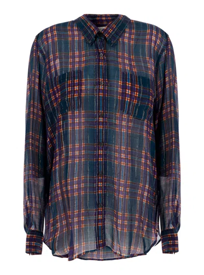 Dries Van Noten Cotton-silk Check Shirt In Purple