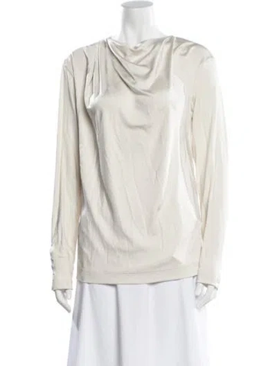 Pre-owned Dries Van Noten Cowl Neck Long Sleeve Blouse In Neutral