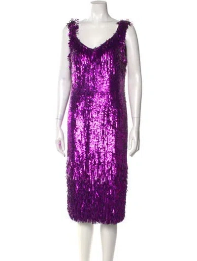 Pre-owned Dries Van Noten Cowl Neck Midi Length Dress In Purple