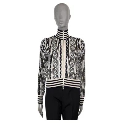 Pre-owned Dries Van Noten Cream & Blue Wool Zip Front Cardigan Sweater S In White
