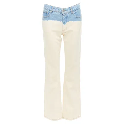 Dries Van Noten Cream Blue Ombre Dip Dye Mid Waist Wide Jeans