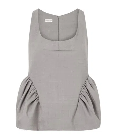 Dries Van Noten Caylo Crepe Peplum Top In Gray