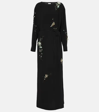 Dries Van Noten Embroidered Crêpe Satin Gown In Black