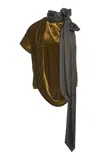 Dries Van Noten Cresta Scarf-detailed Silk-velvet Top In Olive