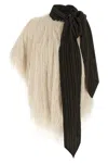 Dries Van Noten Asymmetric Striped Scarf Top Fringe Detailing In White