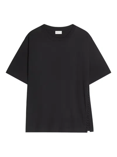 Dries Van Noten Crew-neck Button-embellishment T-shirt In Black