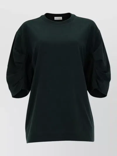 Dries Van Noten Crew Neck Knee Length Dress Puff Sleeves In Green