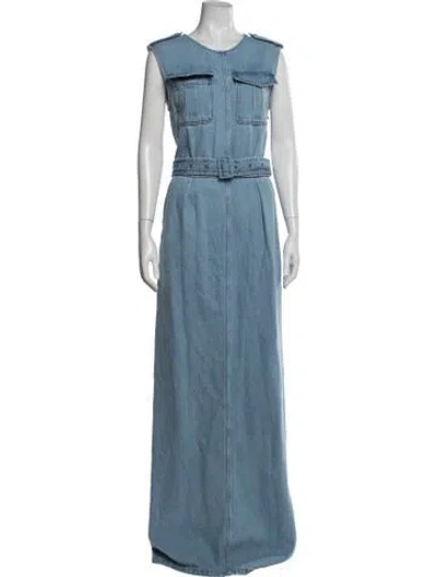 Pre-owned Dries Van Noten Crew Neck Long Dress In Blue
