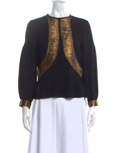 Pre-owned Dries Van Noten Crew Neck Long Sleeve Blouse In Black