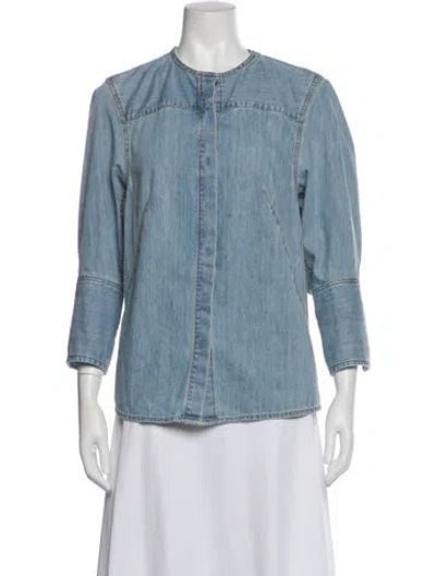 Pre-owned Dries Van Noten Crew Neck Three-quarter Sleeve Blouse In Blue