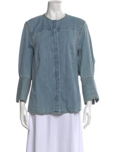 Pre-owned Dries Van Noten Crew Neck Three-quarter Sleeve Blouse In Blue