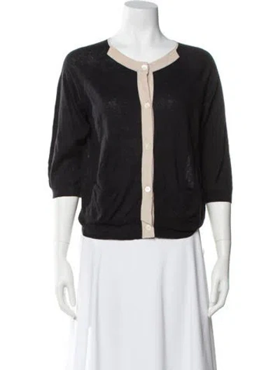 Pre-owned Dries Van Noten Crew Neck Three-quarter Sleeve Top In Black