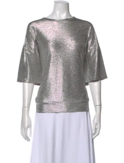Pre-owned Dries Van Noten Crew Neck Three-quarter Sleeve Top In Metallic/silver