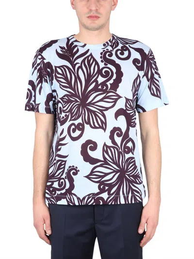 Dries Van Noten Floral Print Round Neck Short Sleeve T-shirt In Purple