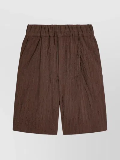 Dries Van Noten Crinkled Knee Length Pleated Bermuda Shorts In Brown