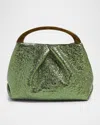 Dries Van Noten Crinkled Metallic Leather Mini Crossbody Bag In Green