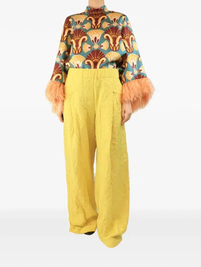 Pre-owned Dries Van Noten Crinkled Trousers In Yellow