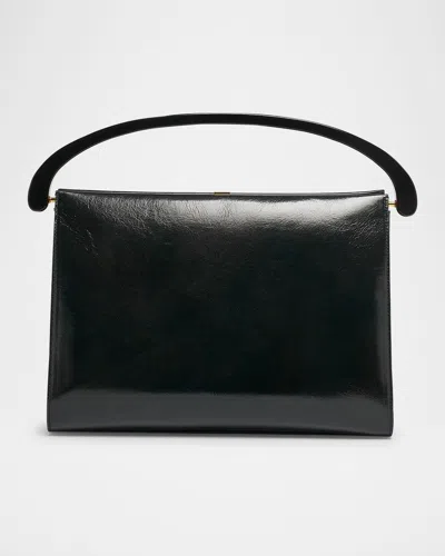 Dries Van Noten Crisp Frame Leather Top-handle Bag In 604 Green