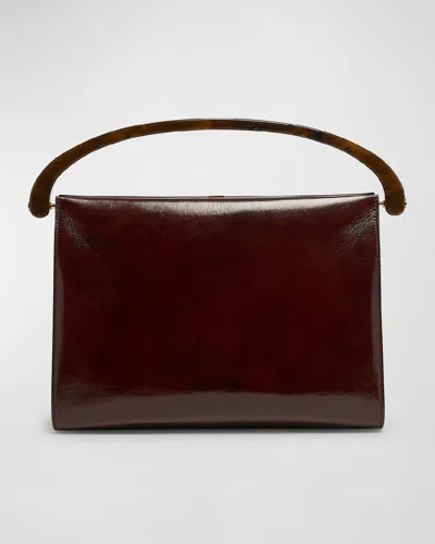 Dries Van Noten Crisp Frame Leather Top-handle Bag In Dark Brown