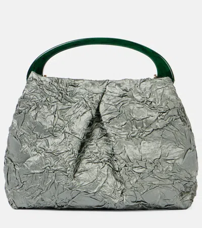 Dries Van Noten Crisp Mini Crushed Plissé Tote Bag In Green