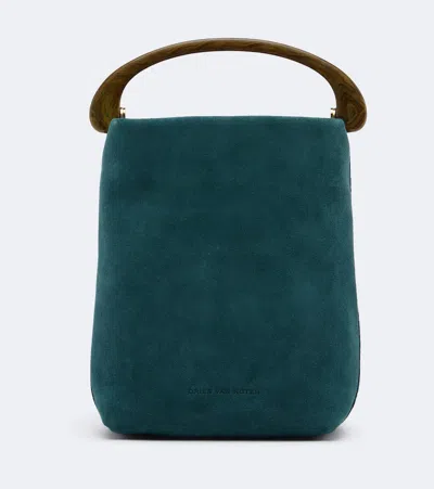Dries Van Noten Crisp Mini Suede Top-handle Bag In Blue