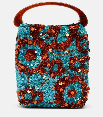 Dries Van Noten Crisp Small Sequined Satin Top-handle Bag In Multi