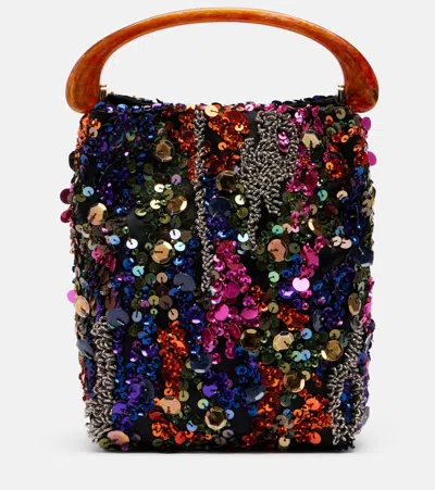 Dries Van Noten Micro Embellished Multicolor Viscose And Silk Bag With Resin Top Handle In Purple