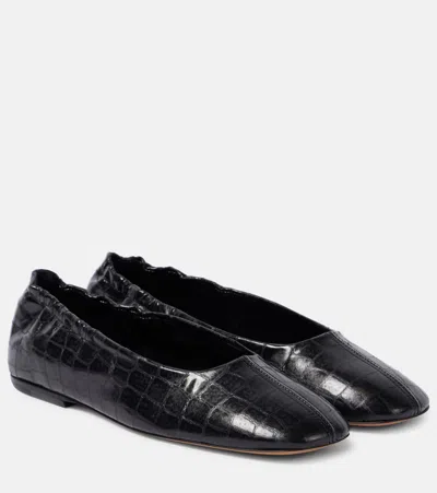 Dries Van Noten Croc-effect Leather Ballet Flats In Black