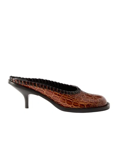 Dries Van Noten Croc-effect Leather Mules In Brown