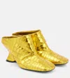 Dries Van Noten Croc-effect Leather Wedge Mules In Gold