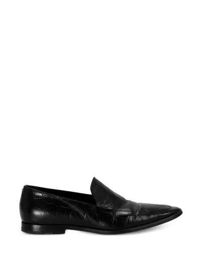 Pre-owned Dries Van Noten Croc-effect Pointed-toe Loafers In Black