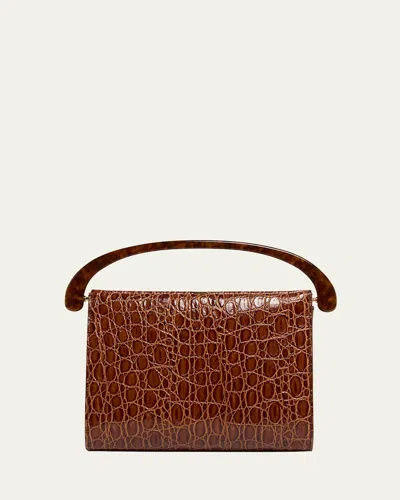 Dries Van Noten Croc-embossed Leather Top-handle Bag In Brown