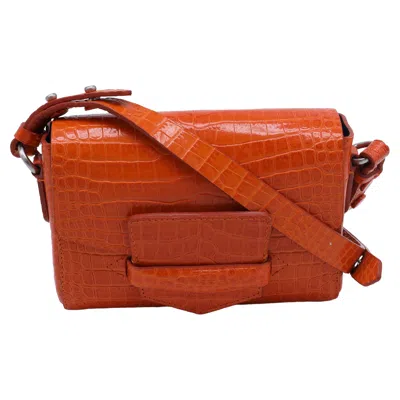 Dries Van Noten Croc-embossed Shoulder Bag In Orange Leather