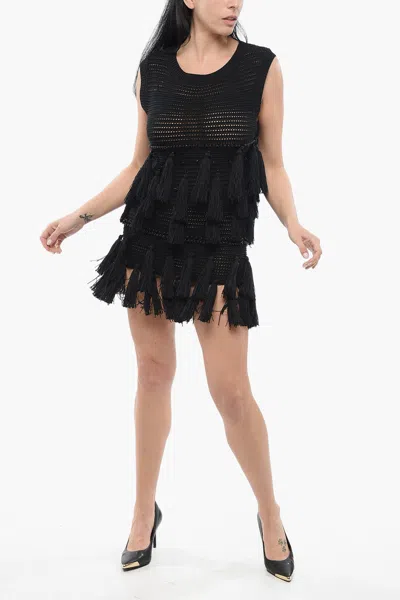 Dries Van Noten Crochet Plume Dress In Black