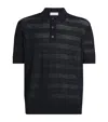 Dries Van Noten Short Sleeve Black Polo In Striped Mesh Knit In Navy