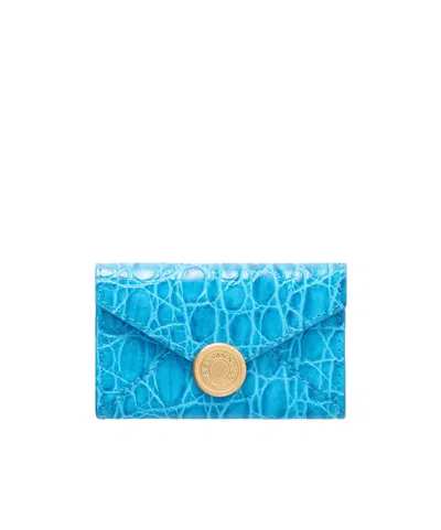 Dries Van Noten Crocodile-patterned Leather Wallet In Blue