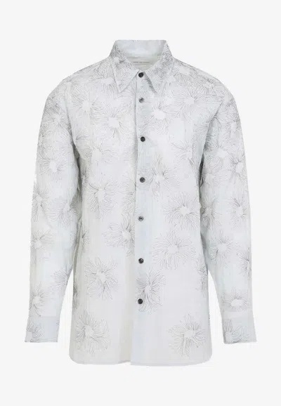 Dries Van Noten Croom Floral Long-sleeved Shirt In Blue