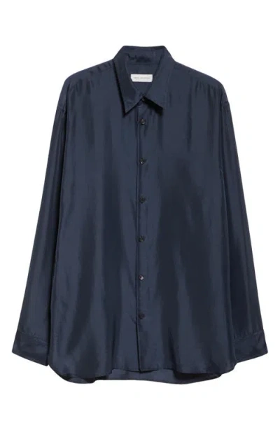 Dries Van Noten Croom Silk Button-up Shirt In Navy