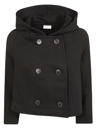 Dries Van Noten Cropped A-line Jacket With Integrated Hood In Black