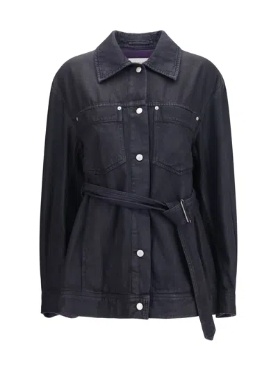Dries Van Noten Cropped Cotton Jacket With Belt In Black