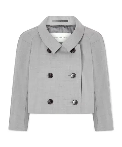 Dries Van Noten Cropped Doubel-breasted Grain De Poudre Jacket In Gray