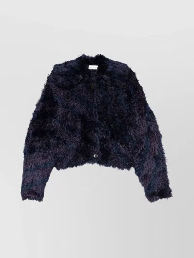 Dries Van Noten Cropped Faux Fur Long Sleeve Jacket In Blue