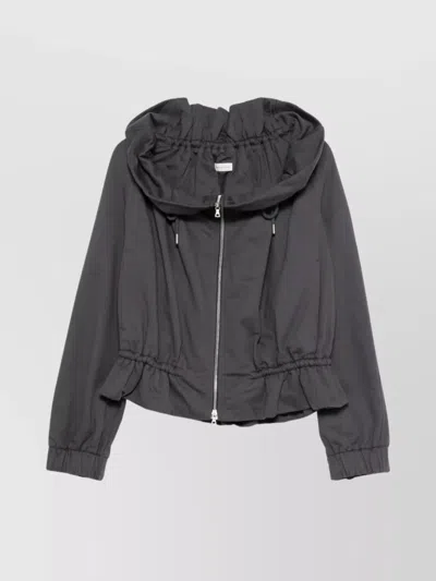 Dries Van Noten Cropped Hooded Jacket Drawstring Detail In Gray
