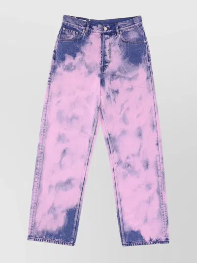Dries Van Noten Cropped Trousers Contrast Stitching Tie-dye Pattern In Purple
