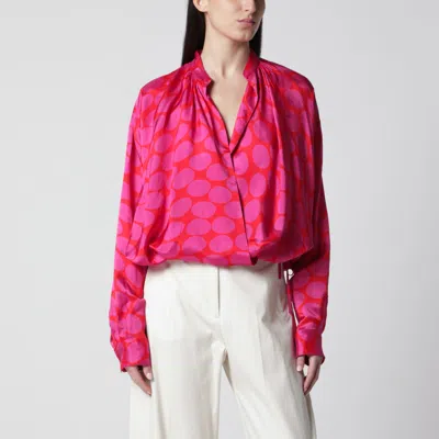 Dries Van Noten Crossed Shirt With Fuchsia Print In Pink