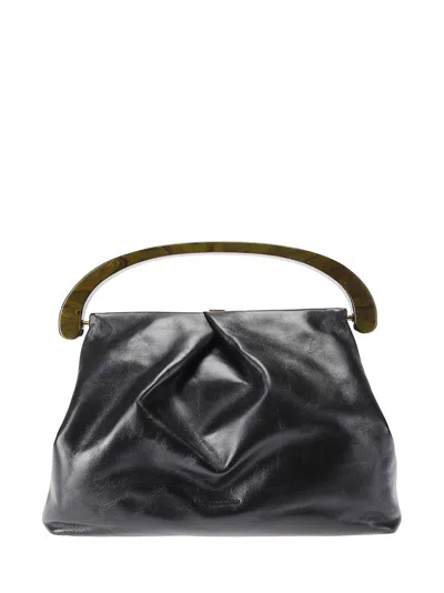Dries Van Noten Crumpled Design Top Handle Handbag In Black